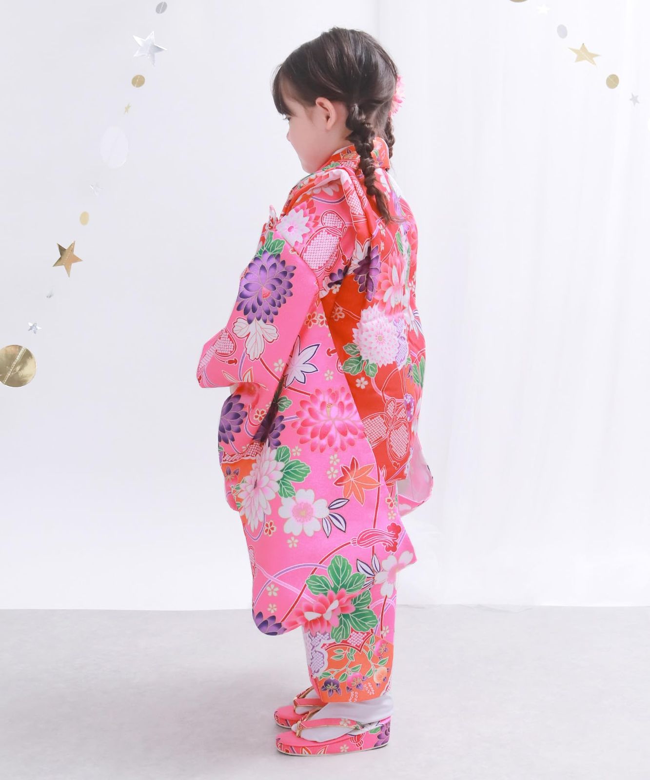 KYOETSU キョウエツ 着物セット 七五三用 3歳用 被布セット 華やかA 9点セット 柄被布 柄着物 伊達衿 長襦袢 髪飾り 巾着 草履 腰紐 足袋 ガールズ 5.大輪花のしらべ