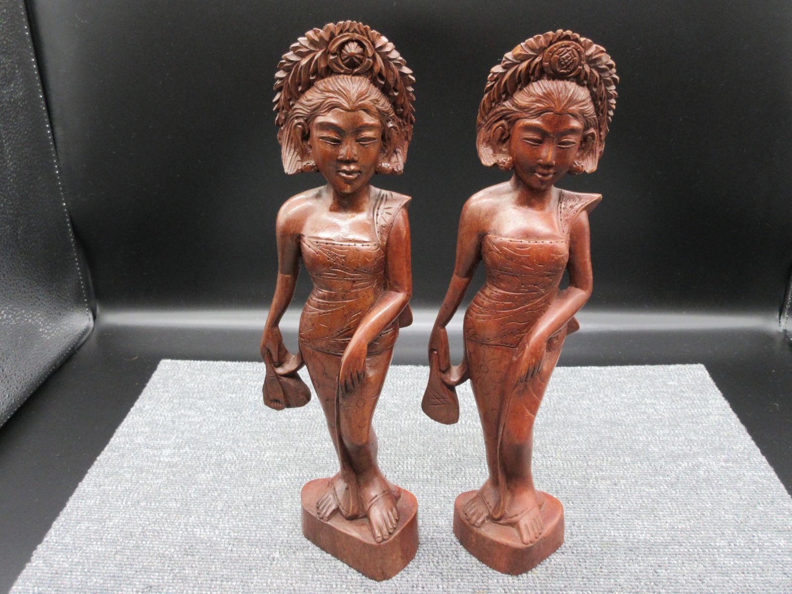 東南アジア 木彫り 彫刻 民族工芸 女性像 置物 民芸品 2体セット 