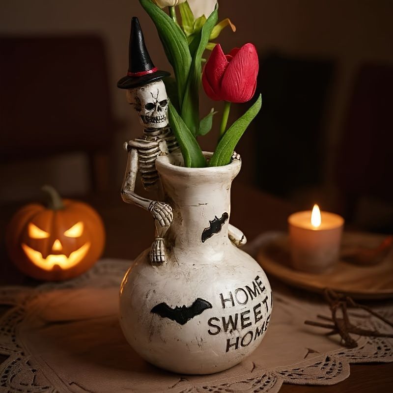 花瓶 花びん 樹脂 おしゃれ ガイコツ スカル ハロウィン装飾 イベント インテリア雑貨 花器 生け花 装飾 玄関 リビング ダイニング 秋 ハロウィーン NEXPOTALLINN_EU