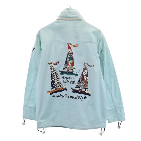 カステルバジャック リネンブレンド バックプリント ジップジャケット 2 ブルー系 JC de CASTELBAJAC メンズ 未使用 カステルバジャック バックプリント リネンブレンド ジップ
