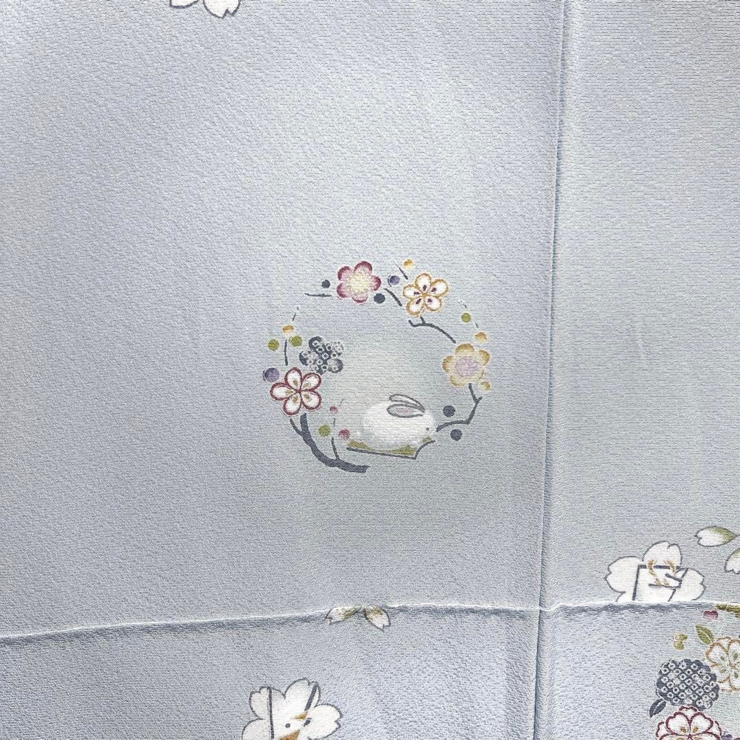 小紋 兎 花紋 桜 鞠 桐の花 ライトブルー 可愛い 着物 071a d