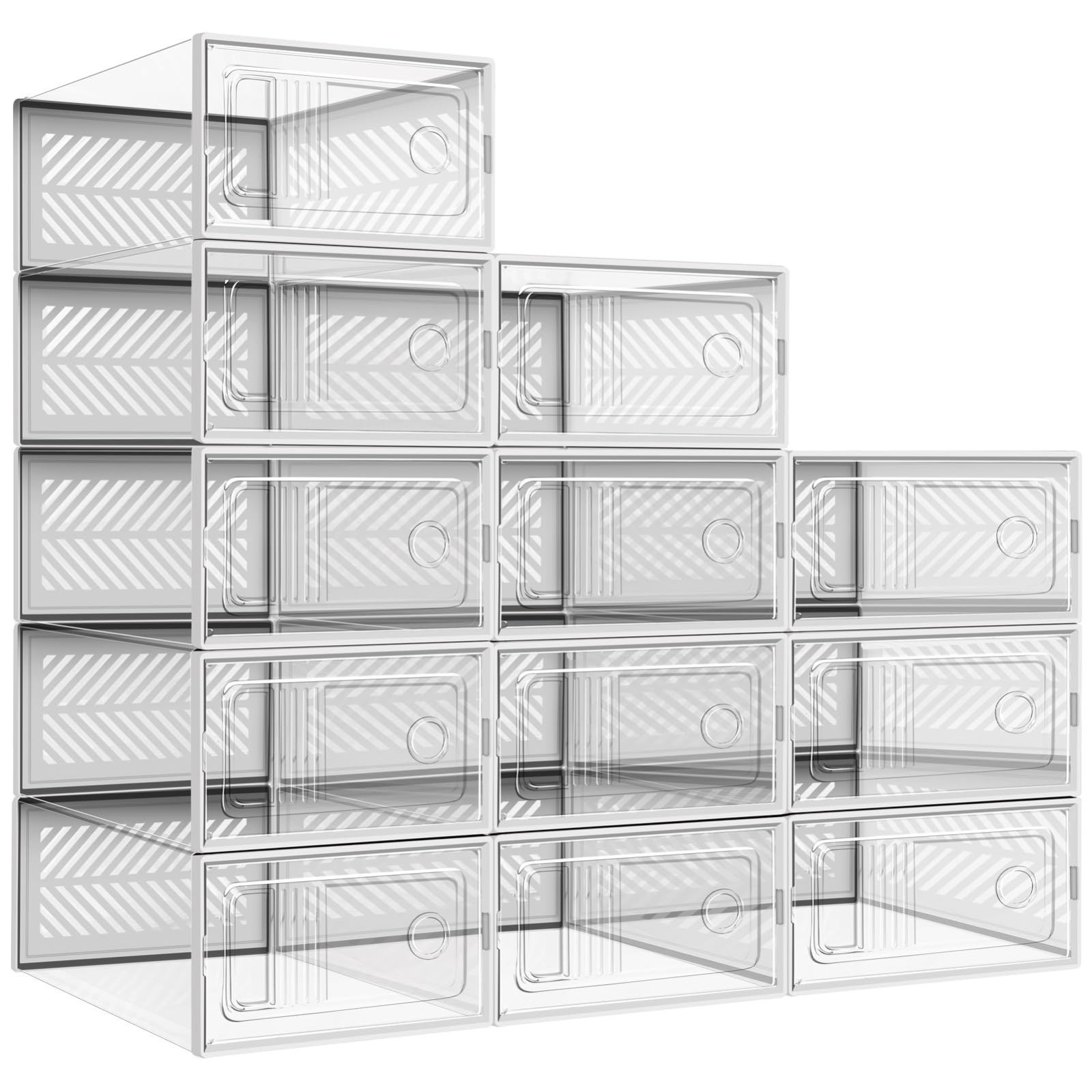 【新着商品】靴収納ボックス 防塵通気 クリア 玄関靴棚 スニーカー収納ボックス 積み重ね 扉付き スニーカースプレイケース 透明シューズケース 下駄箱 12個セット 女性・子供シューズに適