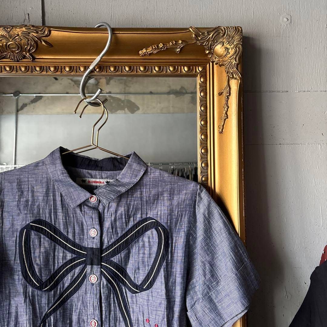 アルベロベロ OLLEBOREBLA 刺繍 リボン リネン ブラウス シャツ