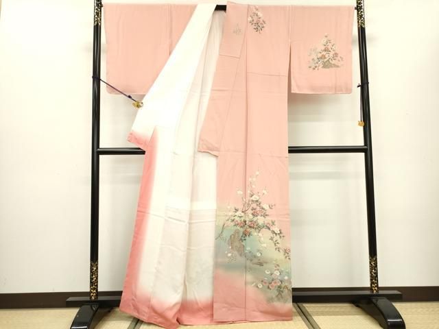 平和屋着物○訪問着 友禅 枝花に休み鳥 暈し染 正絹