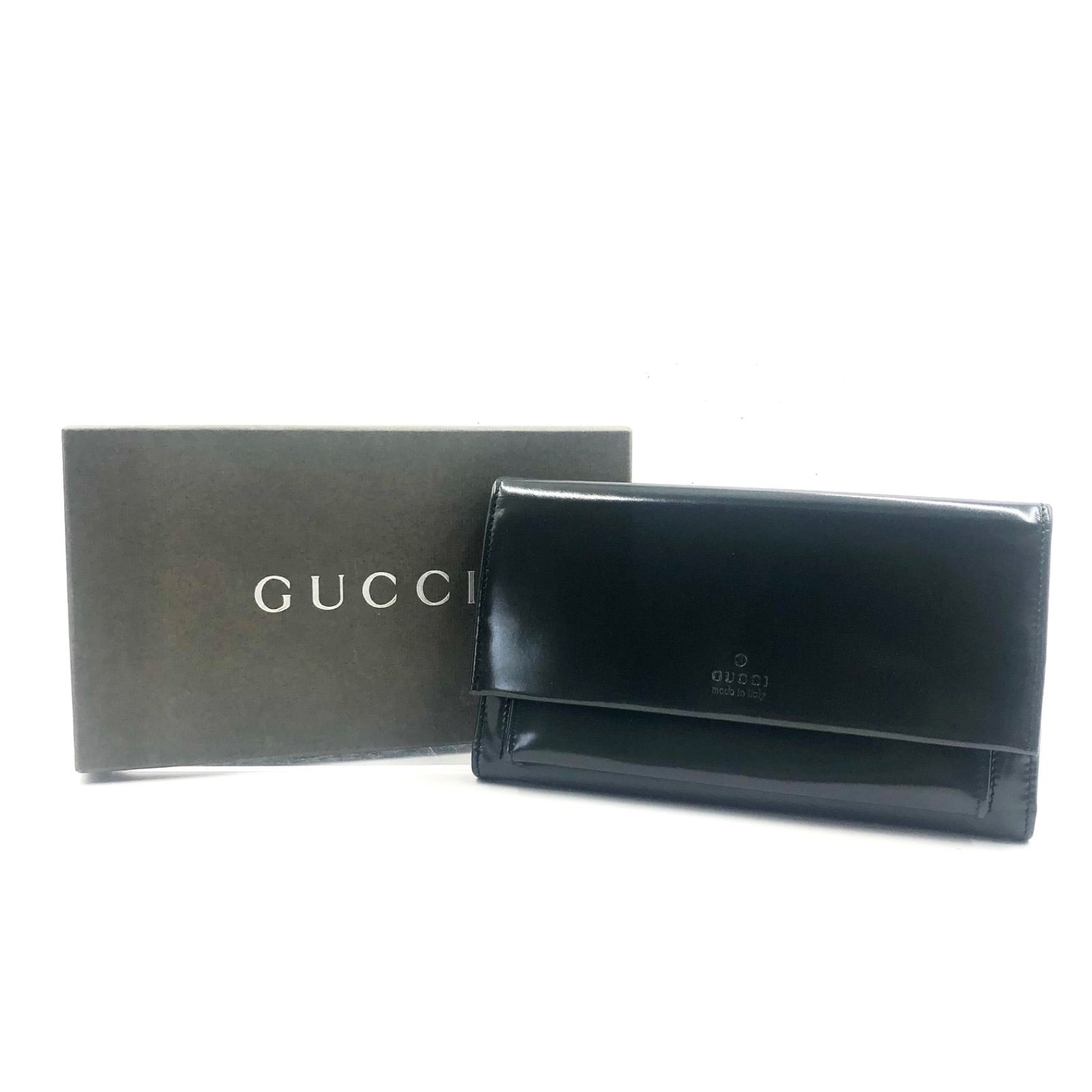 □極美品□GUCCI グッチ ロゴ型押し 長財布 三つ折り レザー 本革 
