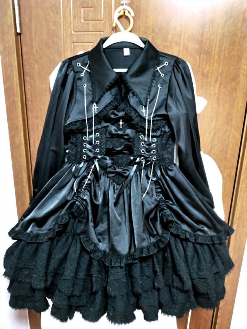 ロリィタ セットアップ地雷系ゴシックロリータフリル付き黒