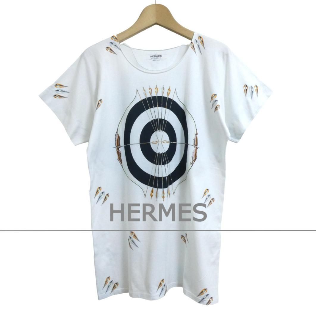 HERMES - 美品 HERMES 的 羽根 矢 プリント 半袖 Tシャツ カットソー HERMES エルメス Tシャツ カットソー 的 羽根 矢 プリント クルー