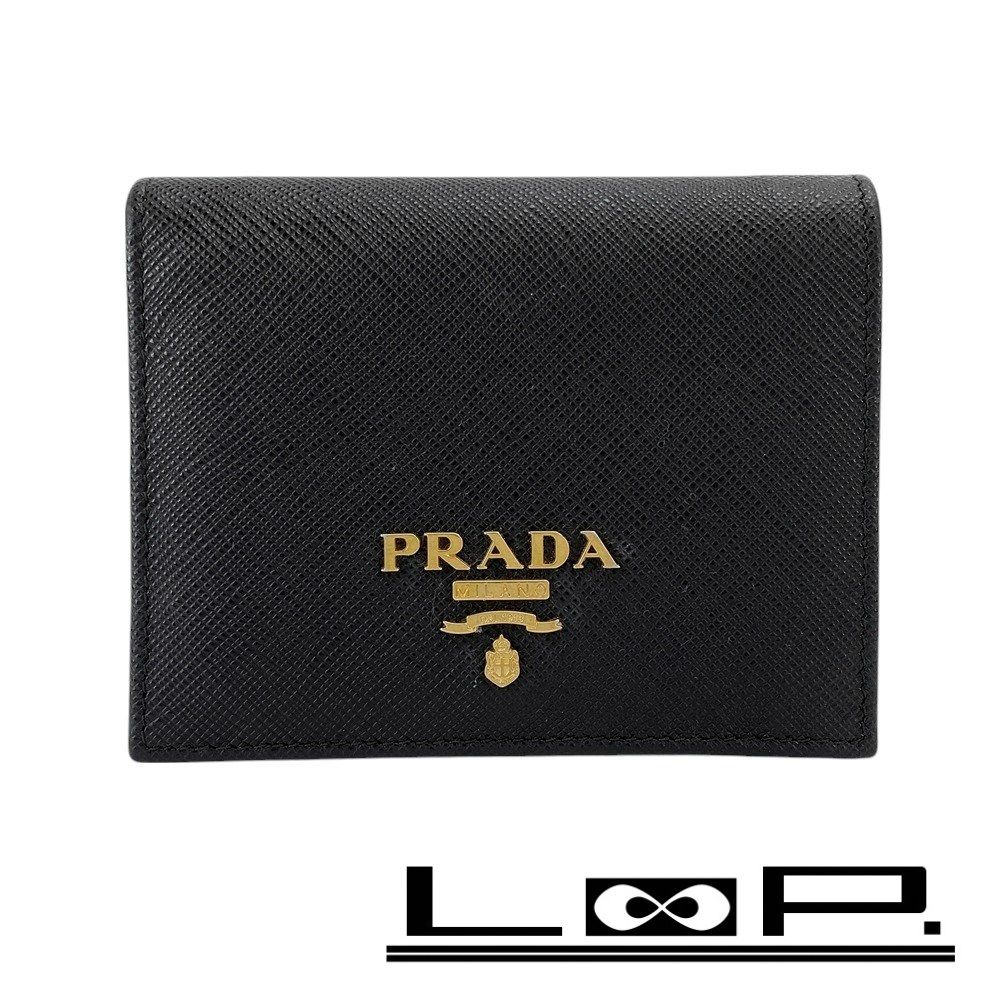 □美品□ プラダ コンパクト 二つ折り 財布 ウォレット サフィアーノ  