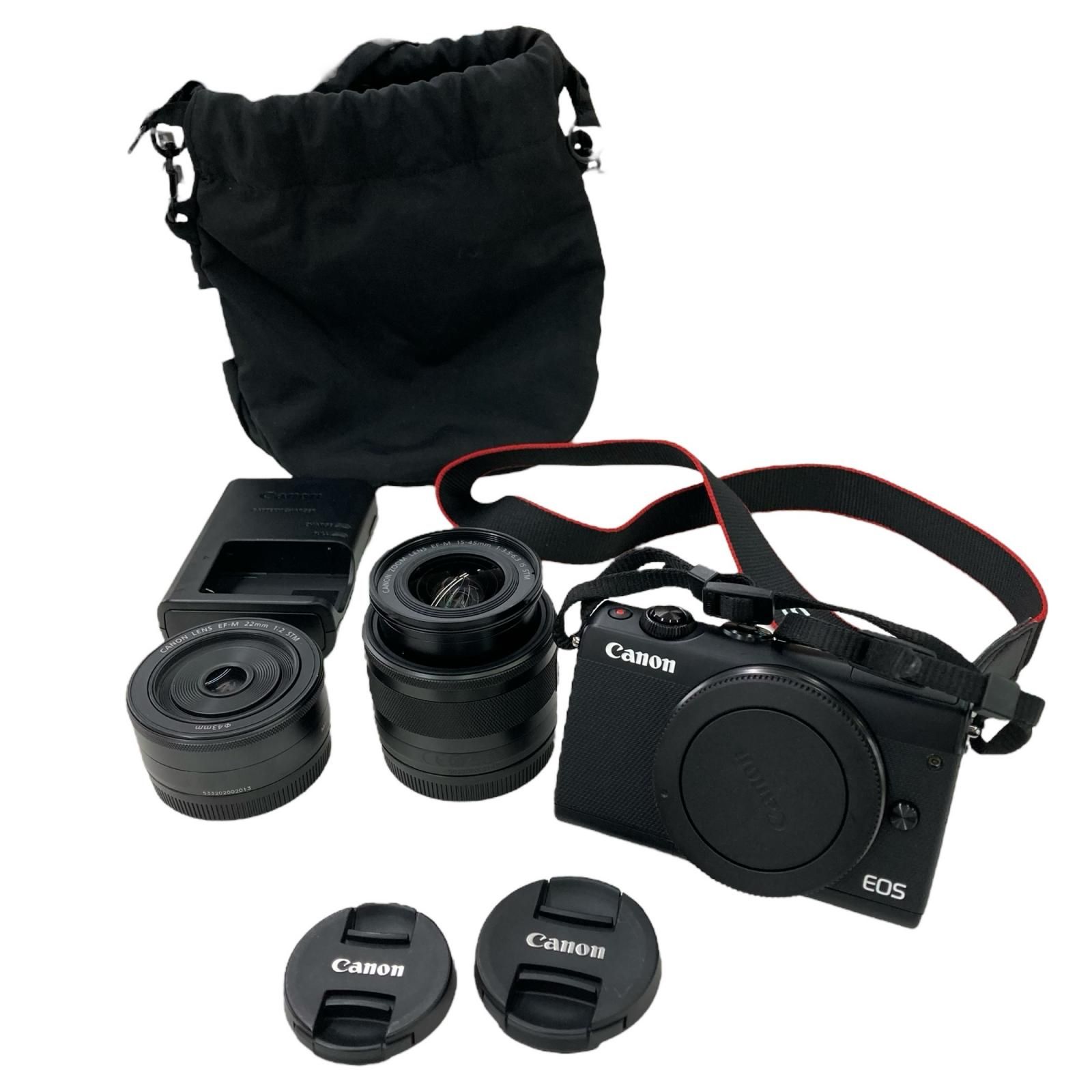 186000 動作 済み canon キャノン EOS ミラーレス一眼 ブラック レンズキット M100 LC-E12 15-45mm 22m バッテリー