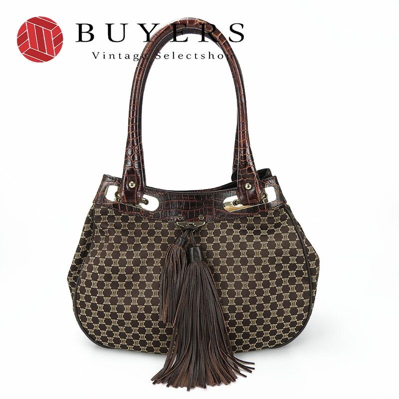 中古】CELINE セリーヌ マカダム クロコ型押し トートバッグ ブラウン