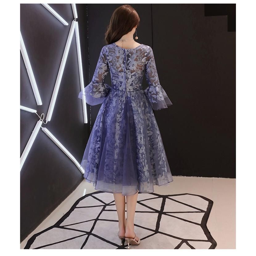 パーティードレス 結婚式 ドレス 袖あり 二次会ドレス フレア 膝丈