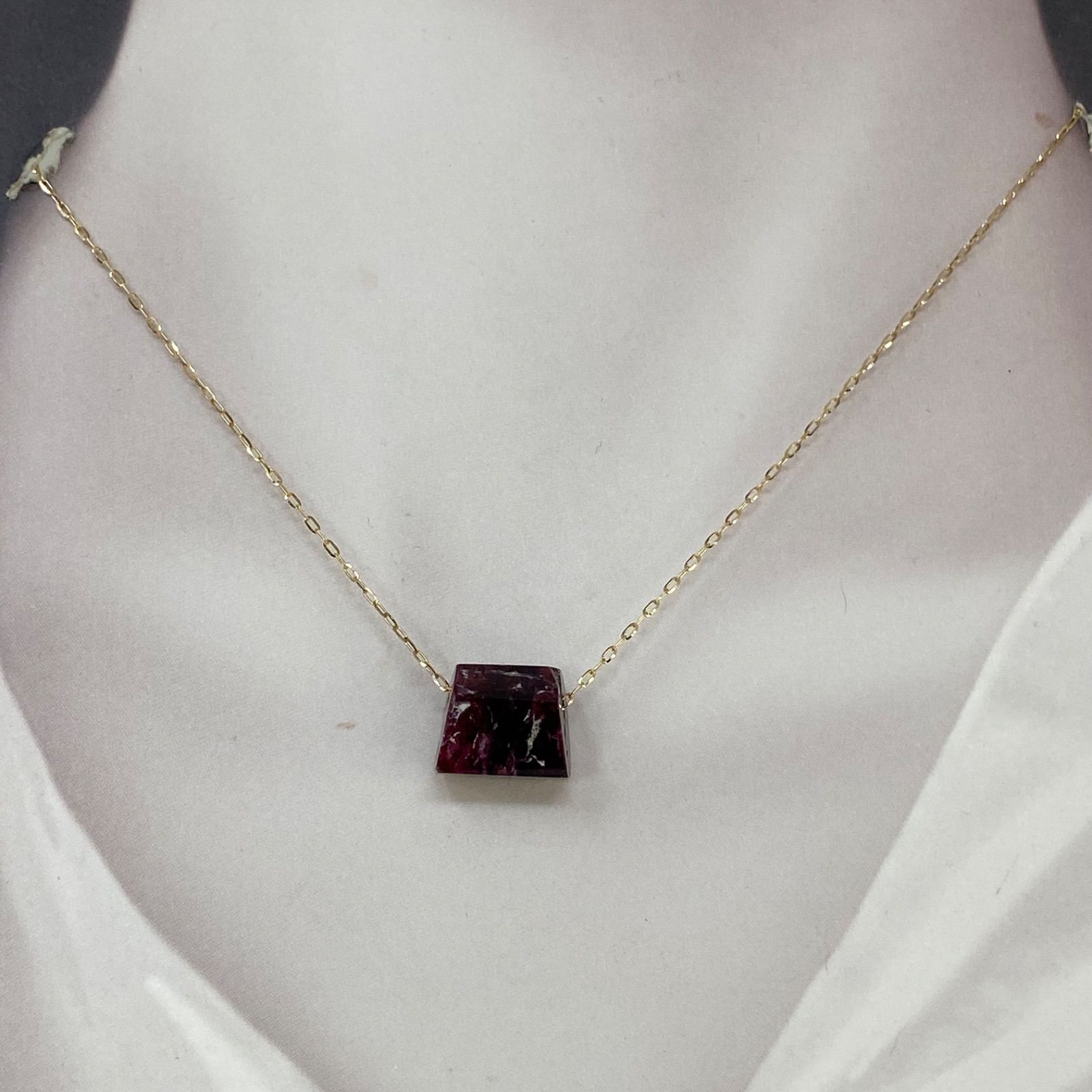 ✨️ ⓚⓞⓡネックレス のみAu750✨️ K18YG AU750 18金 天然ピンクトルマリン カットアズキ 幅1.0ミリ