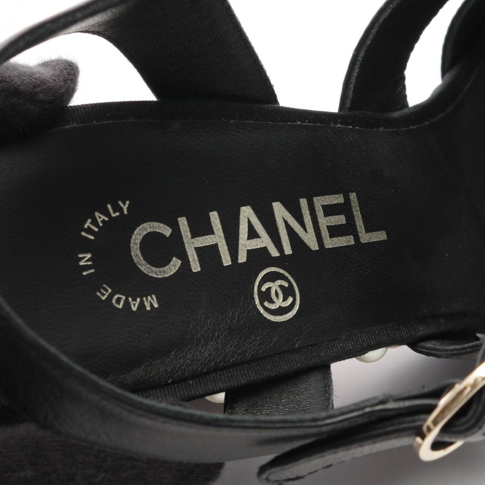 シャネル CHANEL サンダル ココマーク パール ブラック レザー