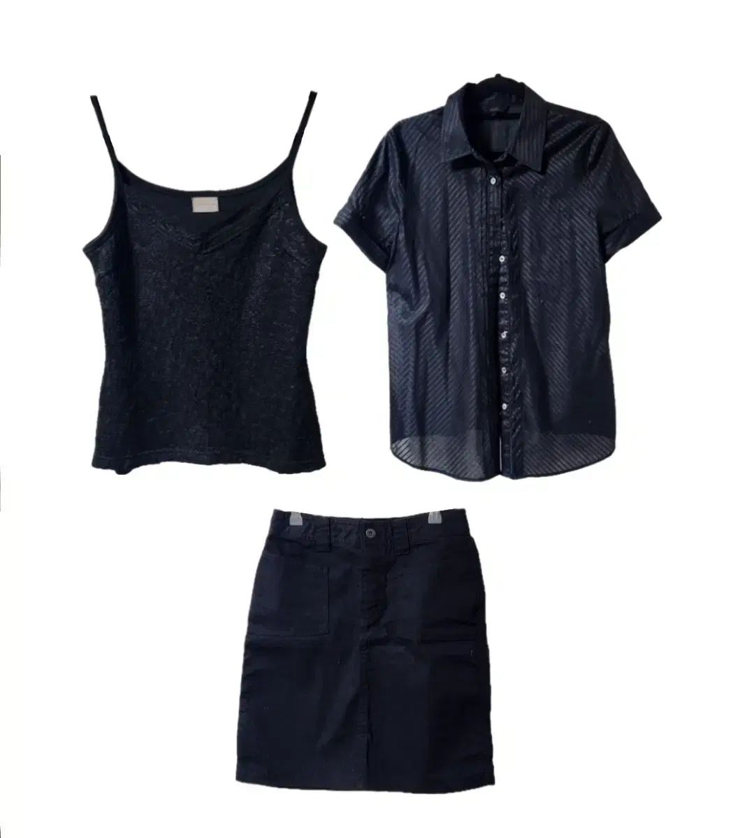 ヴィンテージ こっけいなシック コーディネートセット ブラックショートスリーブシャツ キャミソールスカート にしふゆ クルビンブロ すずこ
