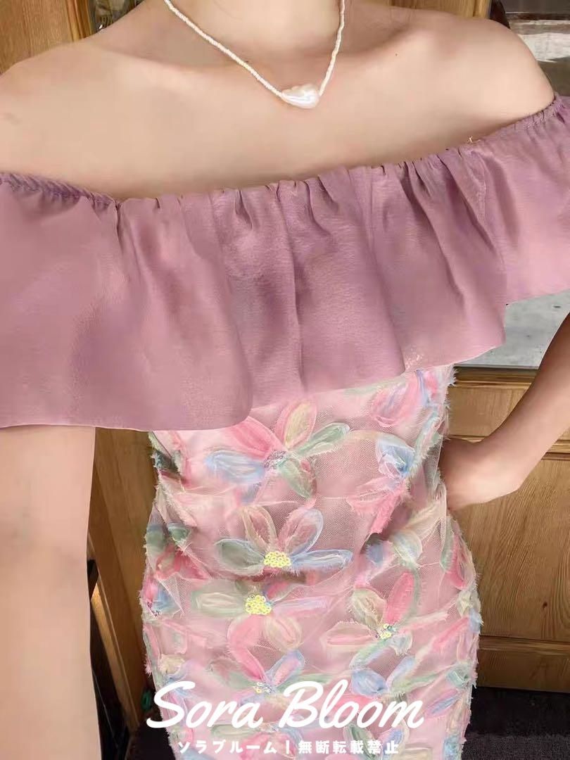 新品未使用花柄ドレス♪ふんわり優しいチュール素材♪結婚式や