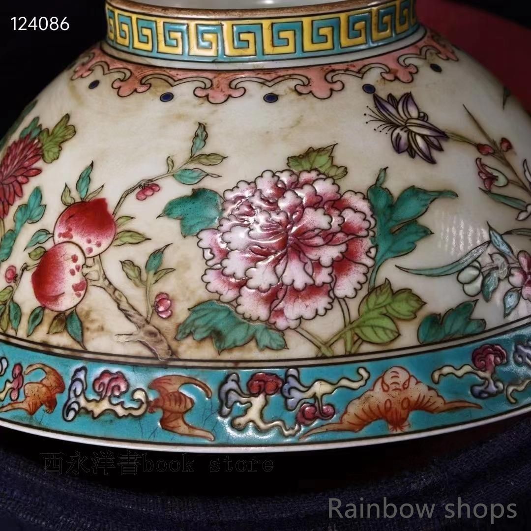 旧蔵?純手描き?粉彩磁器ボウル? ?置物?食器?観賞瓶?文房具