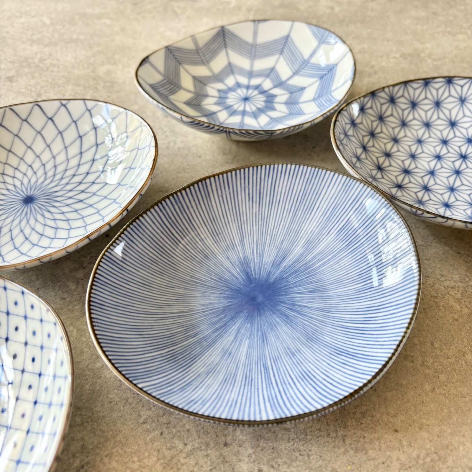 e新品　陶器　陶芸作家　プレート皿5枚　316 細十草 16×14cm 五〇楕円深皿 プレート 皿 ボウル カフェ 食器