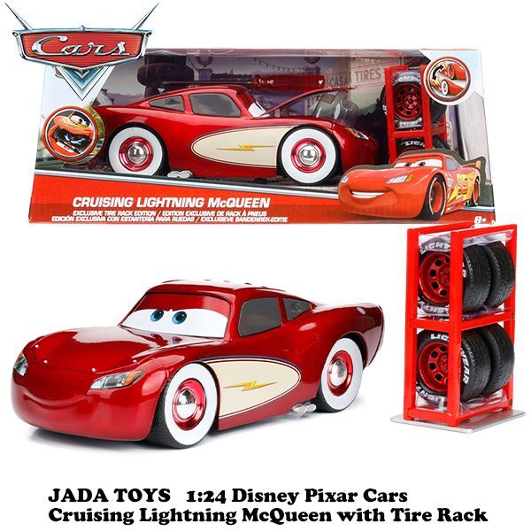 1:24 DISNEY PIXAR CARS Cruising Lightning McQueen with Tire Rack