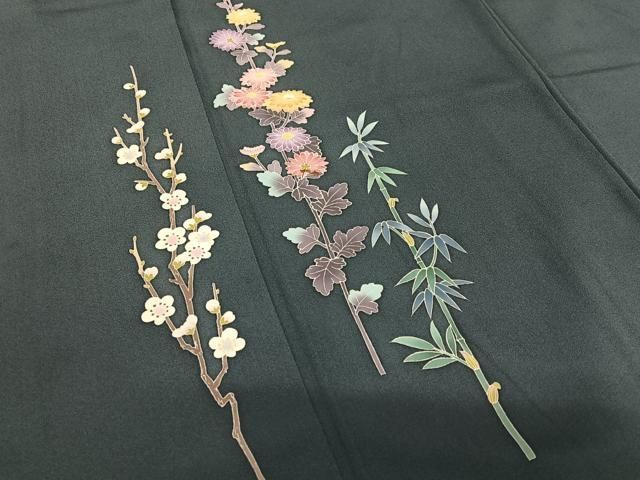 平和屋着物○十日町友禅 女流作家 遠田藤舟 訪問着 草花文 槍梅 正絹  