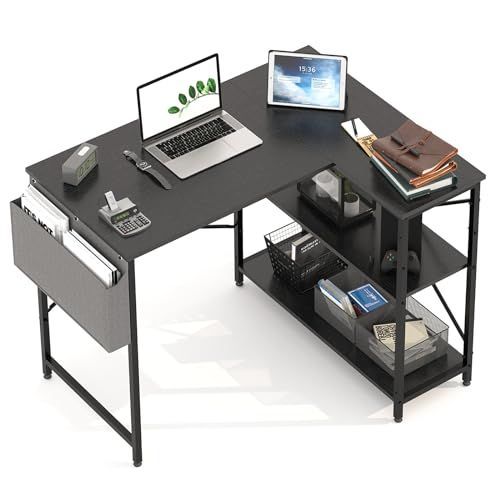 送料無料 注文 】 100cm_ブラック HomGiz パソコンデスク l字デスク 幅