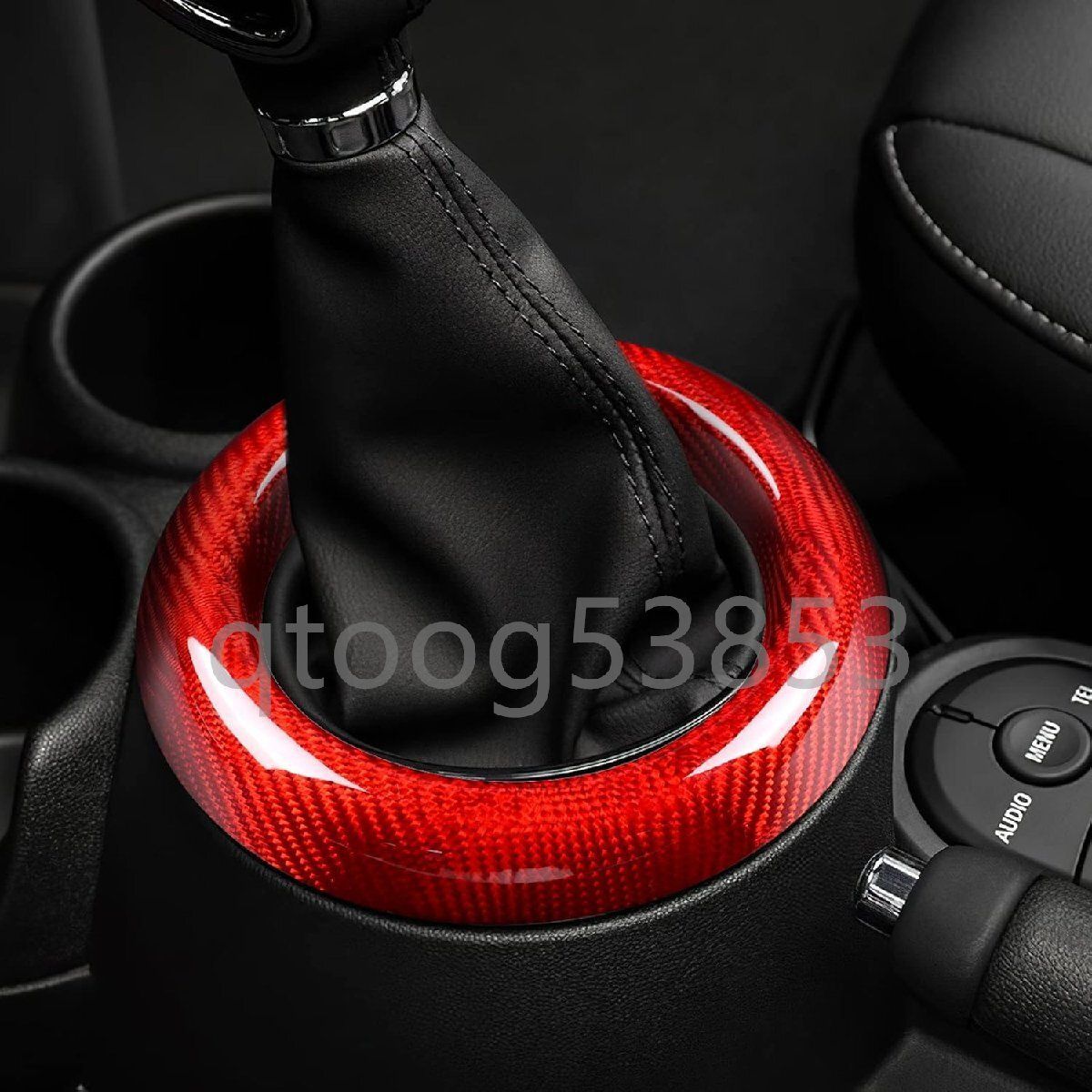 ミニ F54 F55 F56 F57 F60 リアルハードカーボンファイバー製 カーギアシフトトリムリング装飾ステッカー お