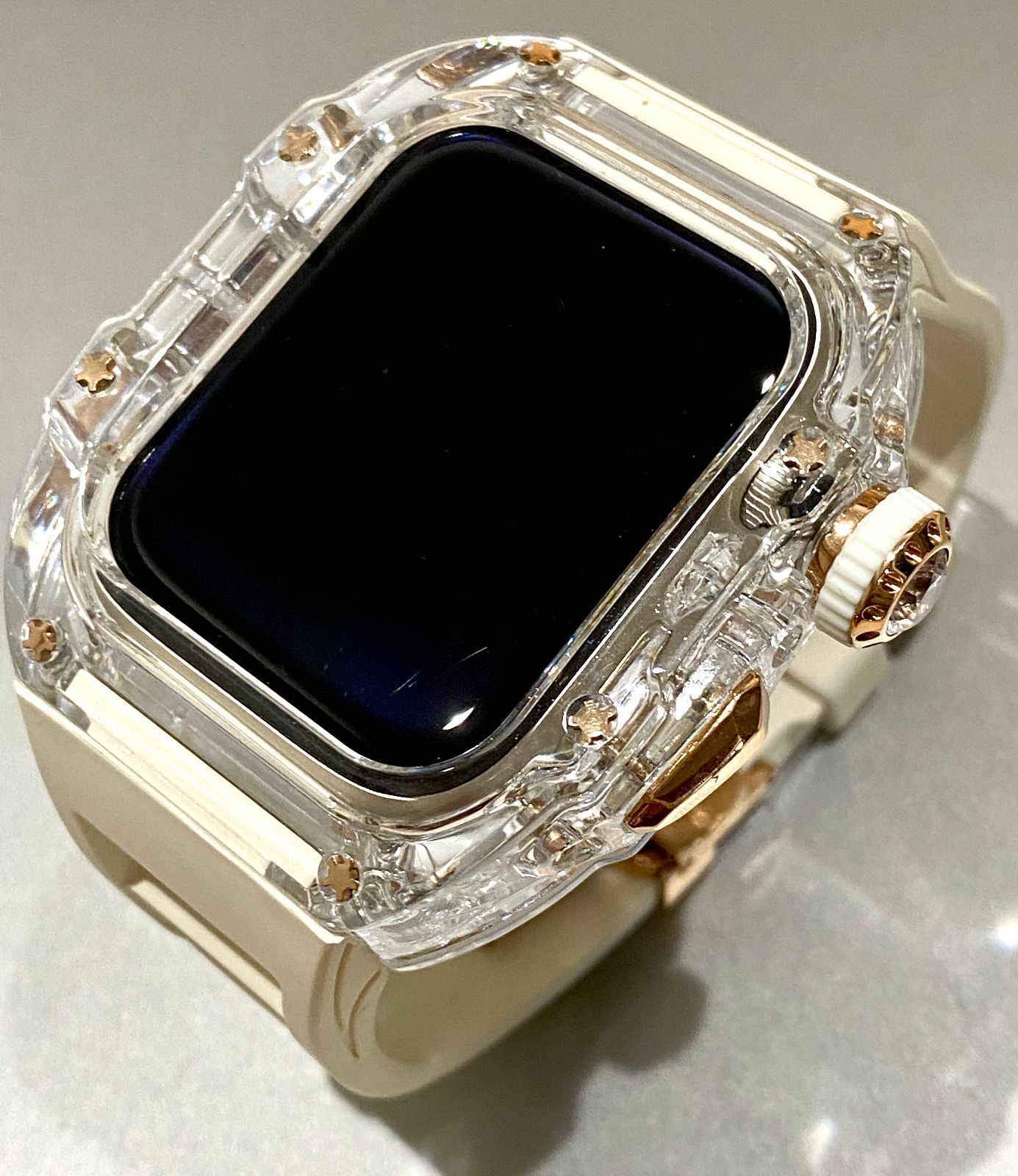  透明 白 アップルウォッチバンド ラバーベルト カバー Apple Watch ケース 45 mm 44 スポーツ ラバーベルト 時計