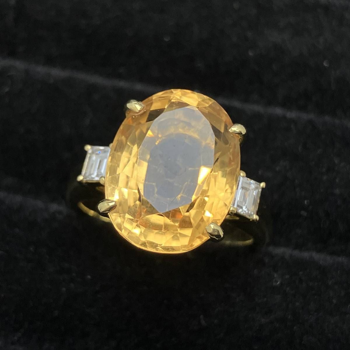 新品仕上済み シトリン 7.96ct ダイヤ 0.30ct デザイン リング K18 14 