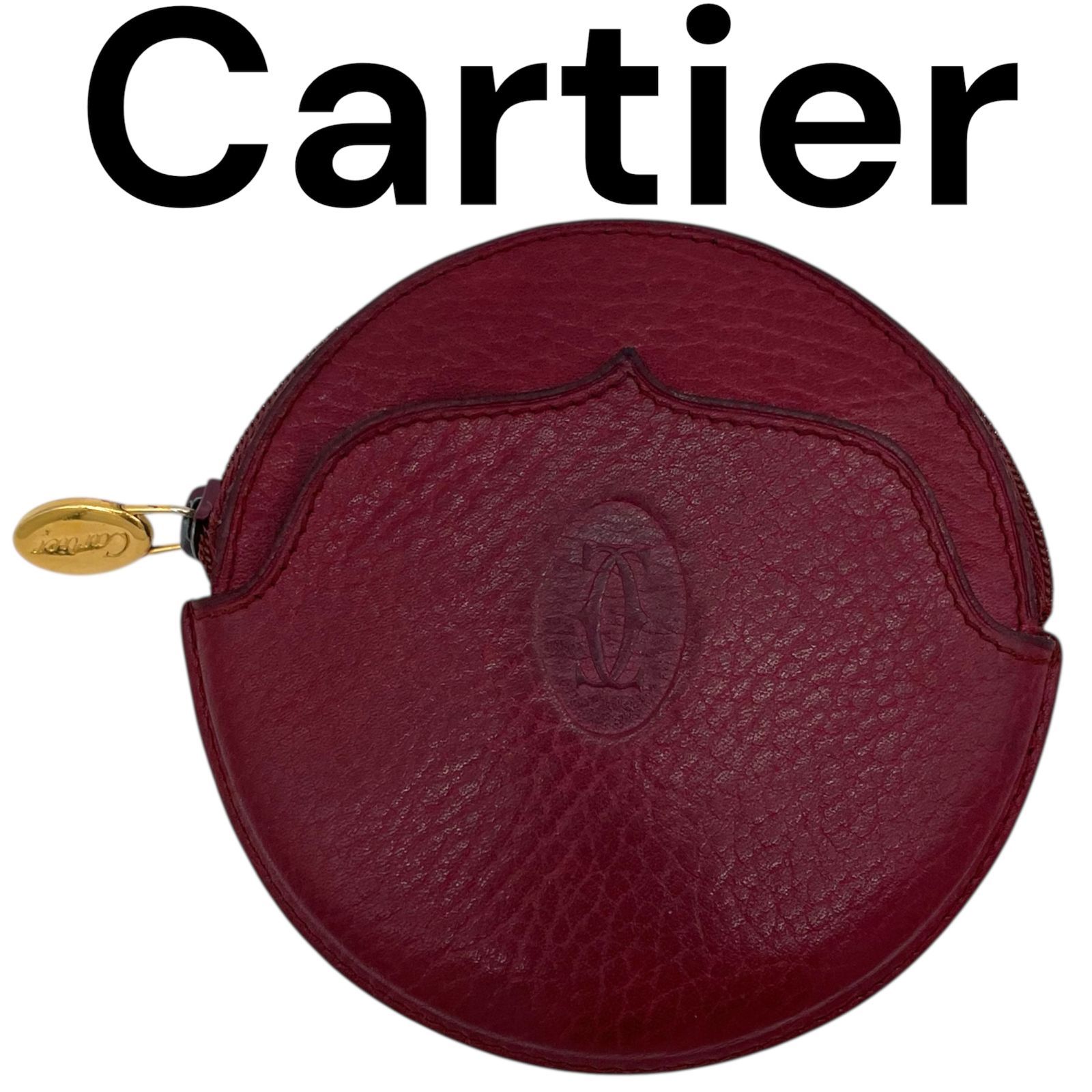 カルティエ コインケース丸型 ボルドー ゴールド レザー Cartier - □美品□ Cartier カルティエ マストライン レザー