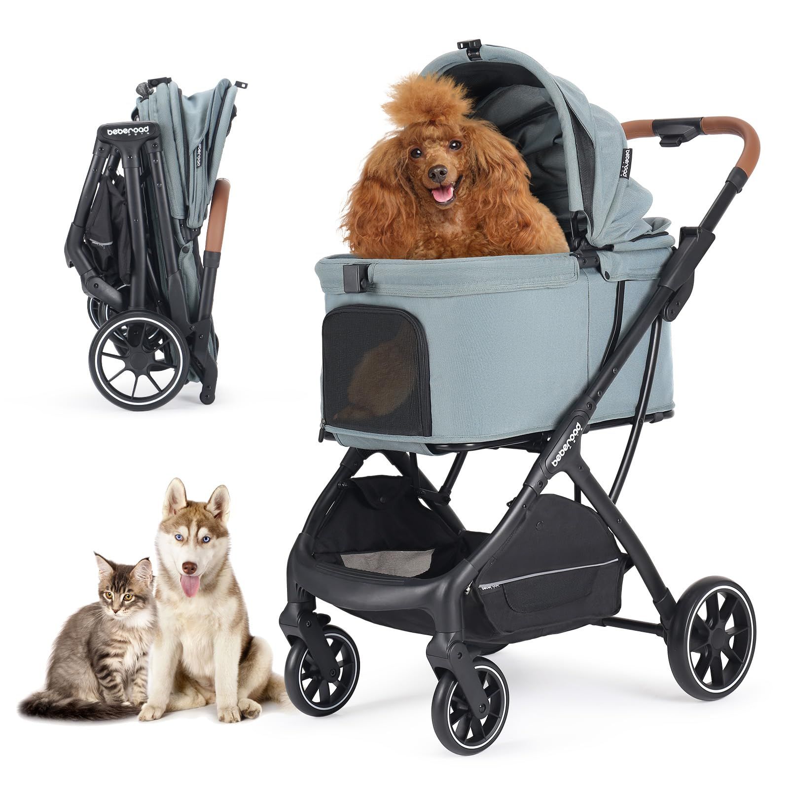 大 ペットカート 猫 カート小型犬 T5 バギー 折りたたみ 4輪 前輪360°回転 犬用バギー 犬用ベビーカー 多頭用 PETS 小型犬 中型犬 大型犬 ペット キャリーカート いぬ用カートワンタッチ 折りたたみ BEBEROAD 後輪ブレーキ付 多機能