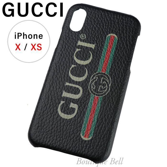 GUCCI】グッチ レザー ロゴプリント iPhoneX iPhoneXS ケース ブラック