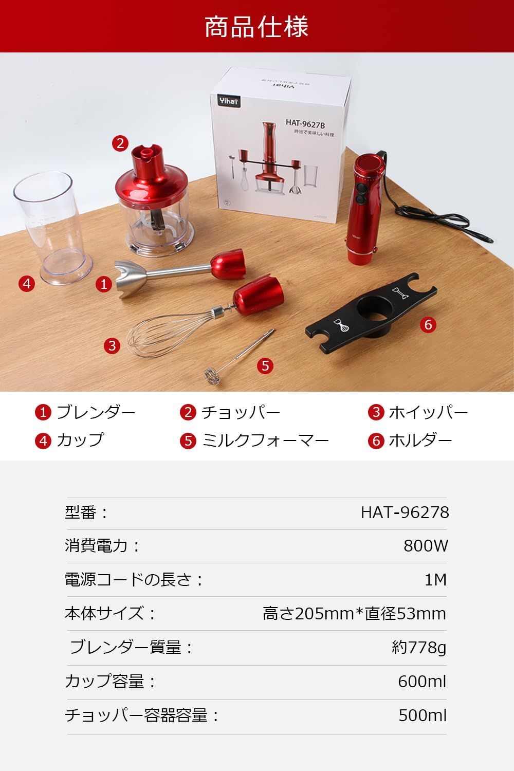 人気商品】ハンドブレンダー ミキサー 【2024新登場 1台5役】 16