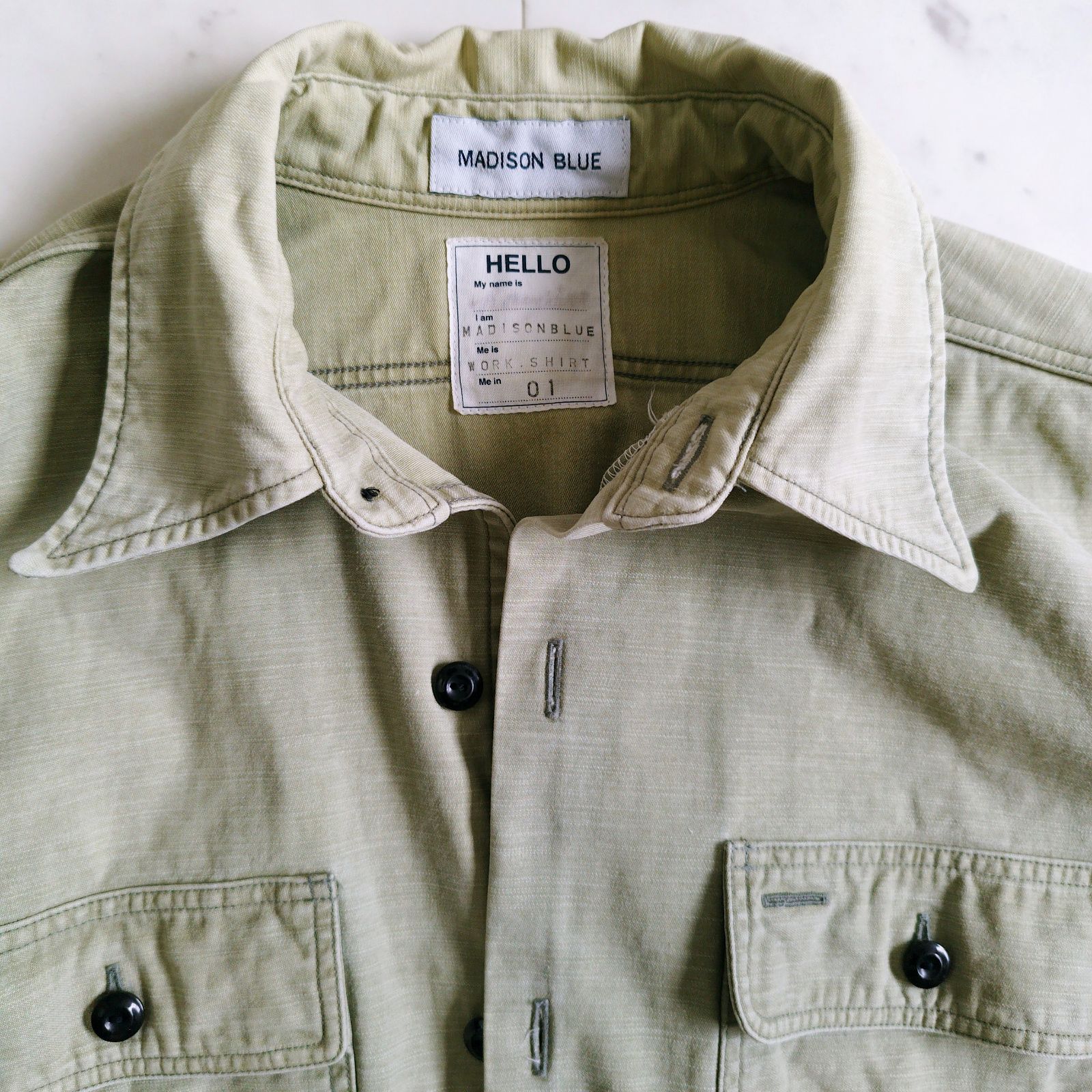 マディソンブルー ワークシャツ ハンプトン ライトカーキ 刺繍Bロゴ HAMPTON SHIRT CUSTOM EVENT 阪急うめだ本店 4F コトコト