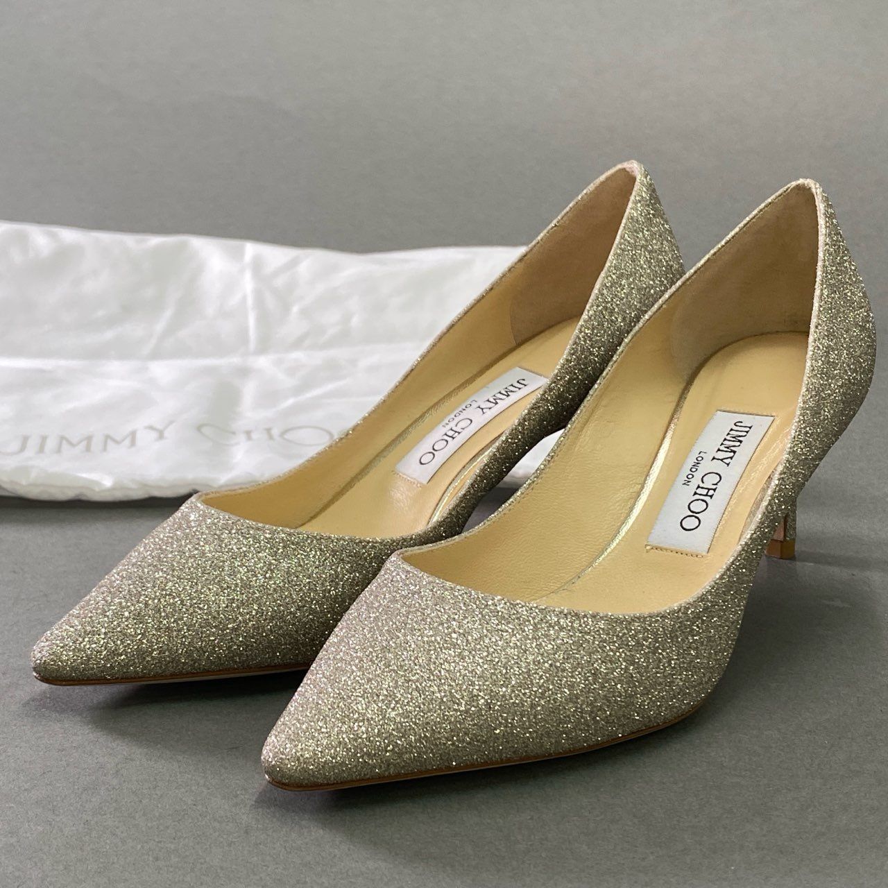ジミーチュウ JIMMY CHOO グリッターラメ シルバー パンプス 38 