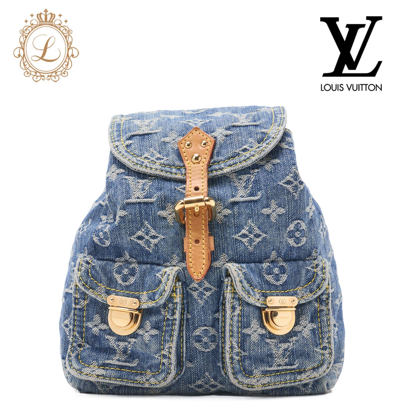 LOUIS VUITTON ルイヴィトン モノグラム デニム サックアドPM M95057 リュック ブルー ゴールド金具 ショルダーバッグ