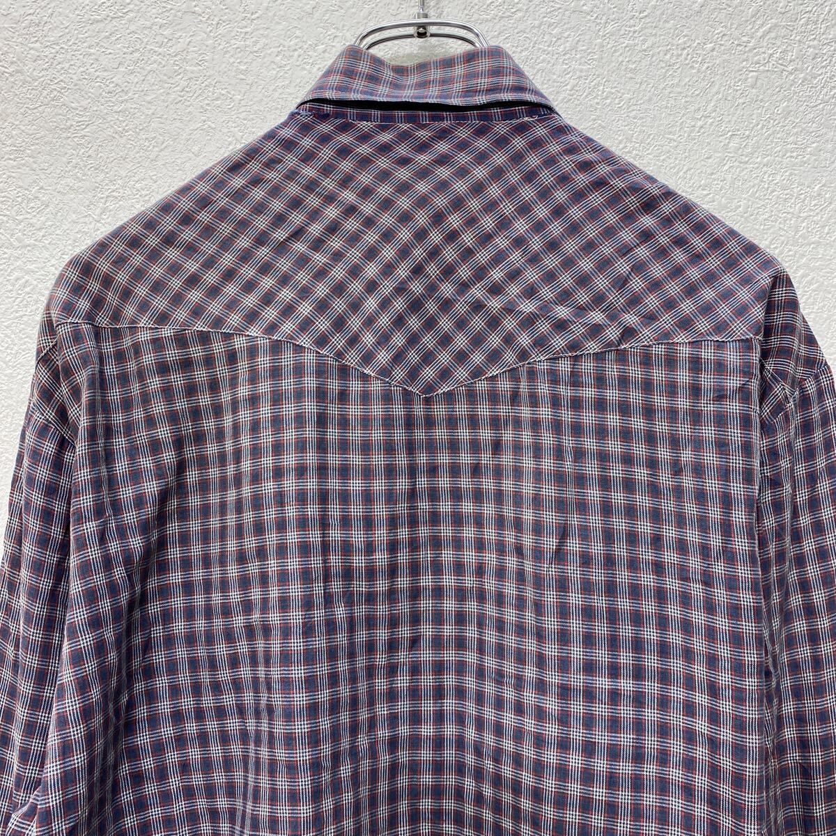 長袖シャツ　チェックシャツ　ウエスタン風　スエード　スナップボタン　古着 WESTERN Stylewise 長袖 チェック ウエスタンシャツ L ネイビー