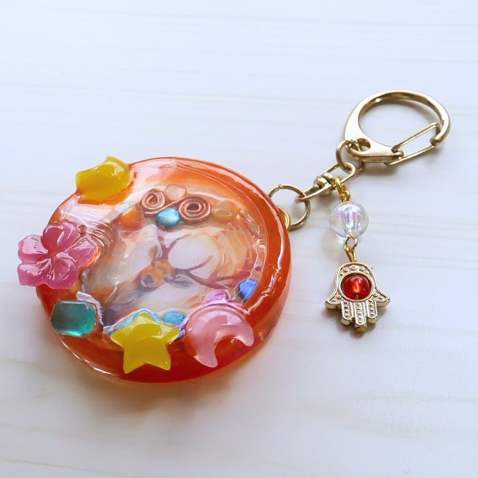 オルゴナイト キーホルダー バッグチャーム レジン オレンジ 鹿