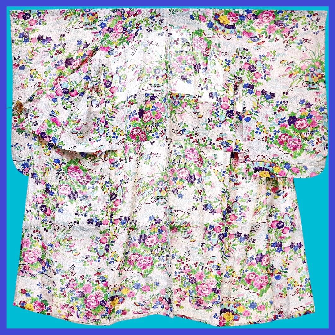 a1103 .｡. 三日月とうさぎ.｡. SHOPフォローで きクーポン有り 着物淡雪 アンティーク着物 正絹 絽縮緬 大正浪漫 七五三