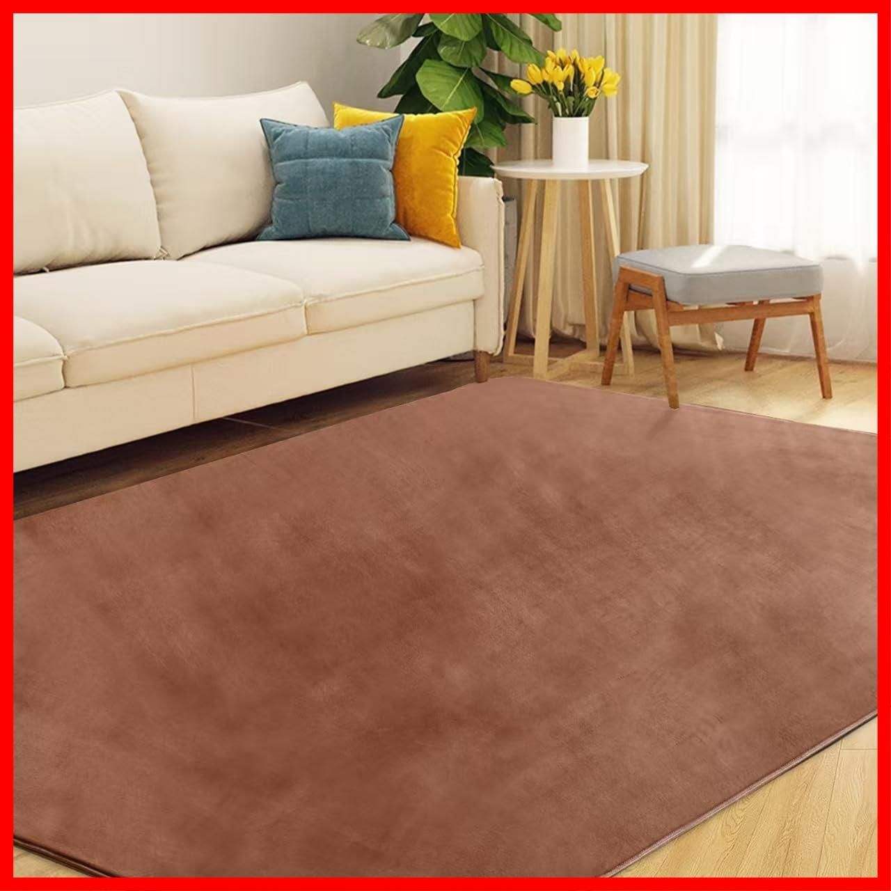 【特価セール】滑り止め じゅうたん ホットカーペット対応 130×185cm カーペット カーペット オールシーズン 厚约7mm 抗菌防臭 洗える 防ダニ 撥水加工 1.5畳 床暖房対応 ラグマット フランネル ラグ らぐまっと aicomri 無地・ブラウン