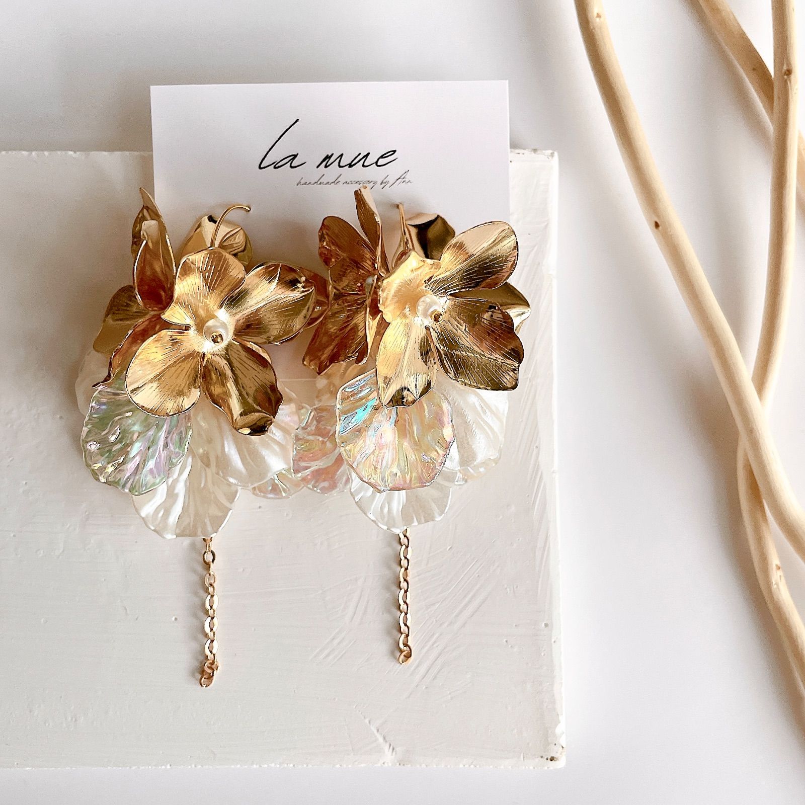 結婚式 大人気！《304ステンレス 24KGP》ハンドメイドピアス 大ぶり