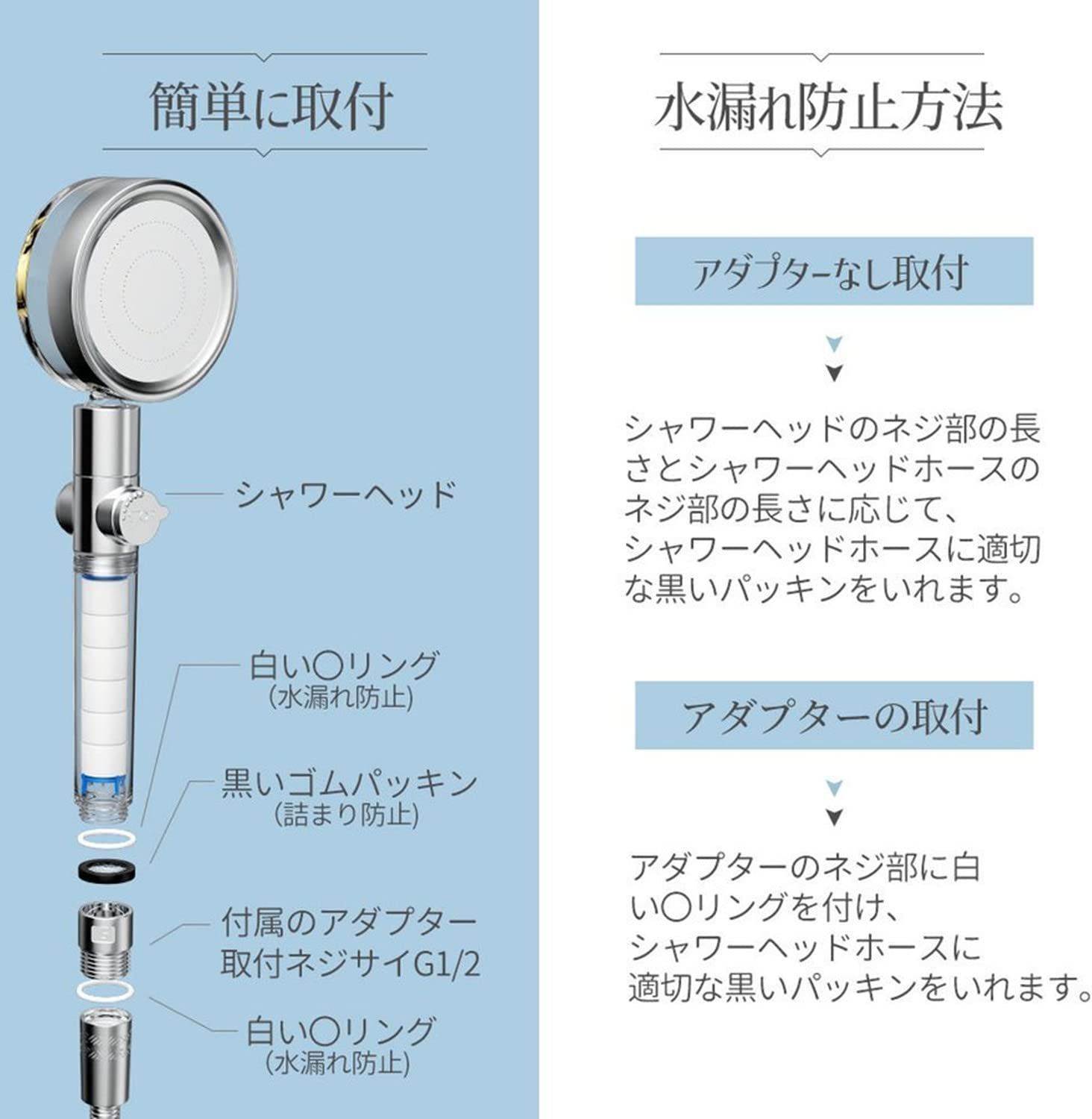 塩素除去シャワーヘッド 節水 高水圧 浄水 80%節水 ワンボダン水止め