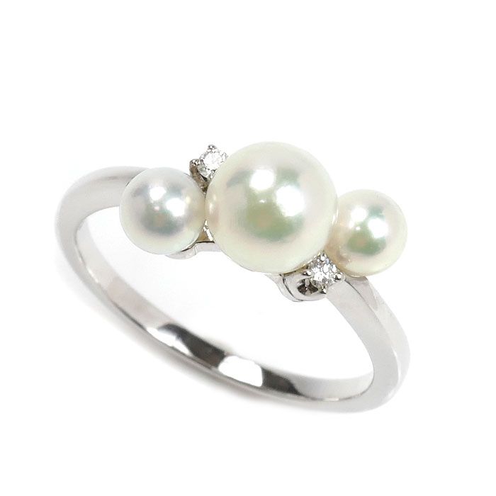 MIKIMOTO ミキモト K18WG ホワイトゴールド リング 指輪 アコヤパール約4.2~6.4mm ダイヤモンド 13号 3.2g レディース