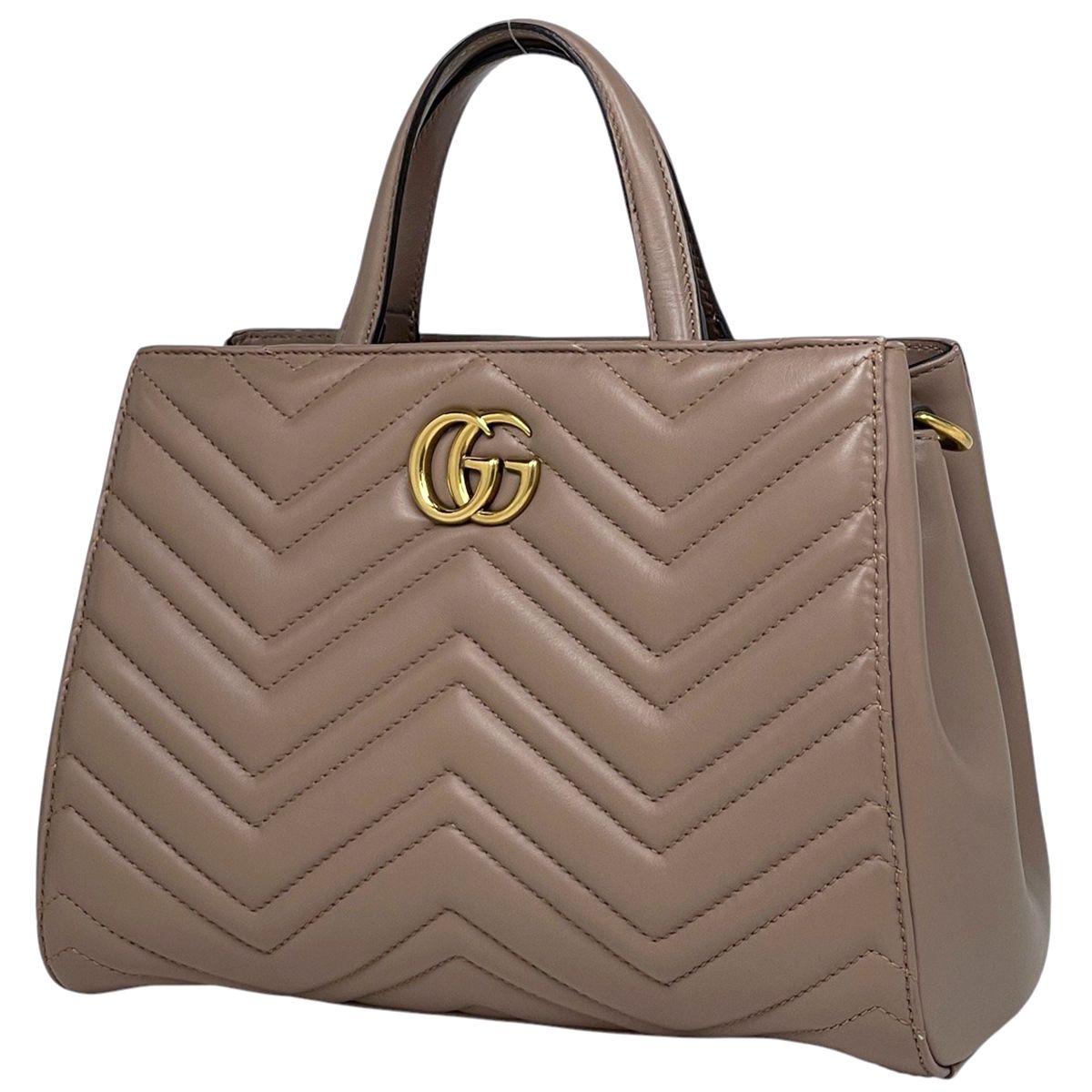 グッチ GUCCI GGマーモント ハンドバッグ 2WAY ショルダーバッグ キルティング ダブルG ハンドバッグ レザー ピンクブラウン 448054 レディース