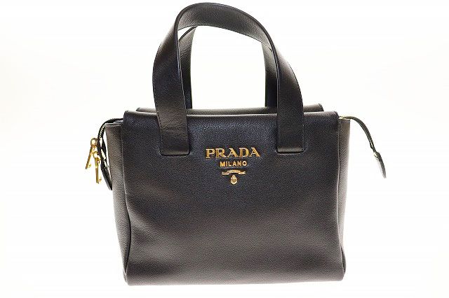プラダ PRADA CERVO 2WAY BLACK 1BA344 ハンドバッグ ショルダー レザー ブラック ブランド古着ベクトル AA ●▲ 250616