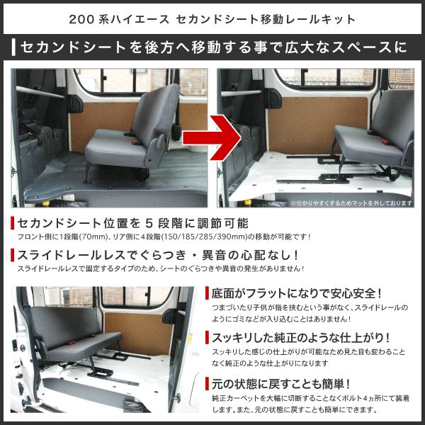 200系 ハイエース 標準ボディ スーパーGL セカンドシート 移動 キット シートレール FFCRYSTALESIA_COM