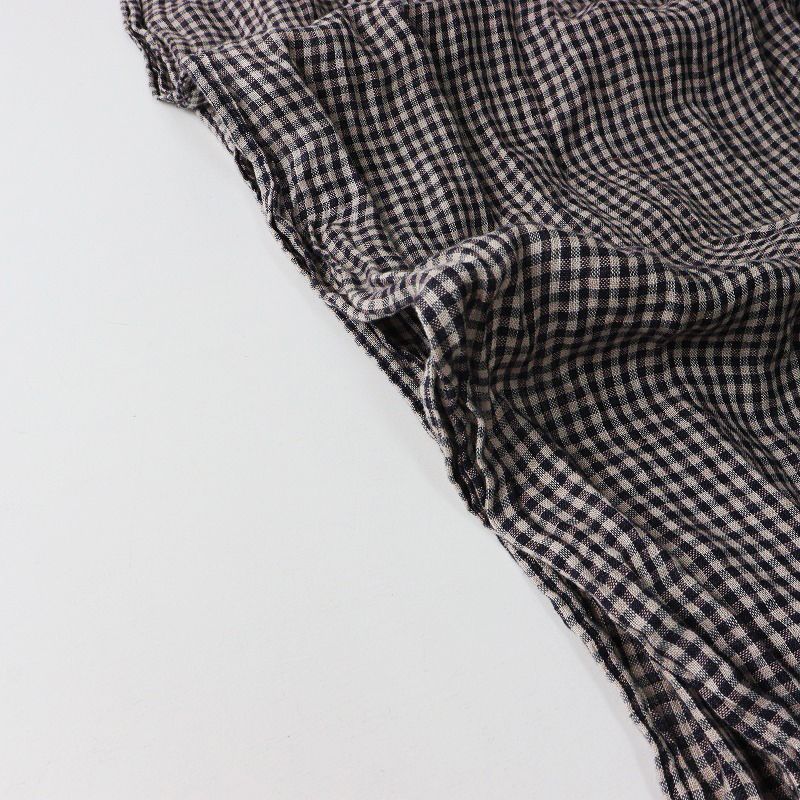 ネストローブ　リネンガーゼギンガムストール　ネイビー 美品 2023SS ネストローブ nest Robe リネンガーゼギンガム