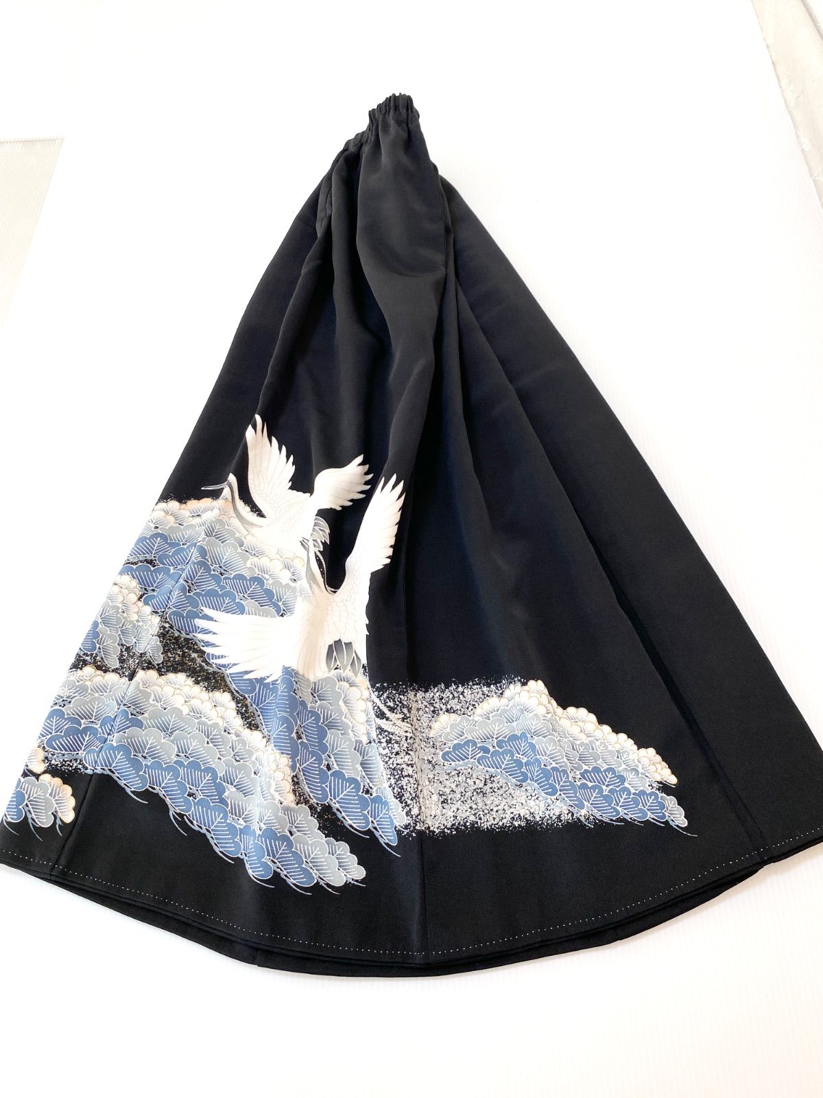 大人可愛いセレブ着物スカートフリーサイズ1点物黒留袖着物リメイクウエストゴムロングスカートフリーサイズ送料込みハンドメイドNO.5720