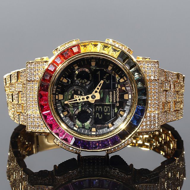 G-SHOCK フルカスタム　ダイヤ　ブリンブリン　ジルコニア G-SHOCK カスタム レインボーベゼル GA100 カモフラ フル