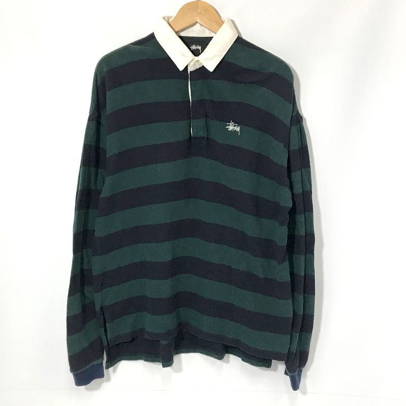 STUSSY ボーダー ラガーシャツ 長袖 カットソー 薄手 ロゴ 刺繍