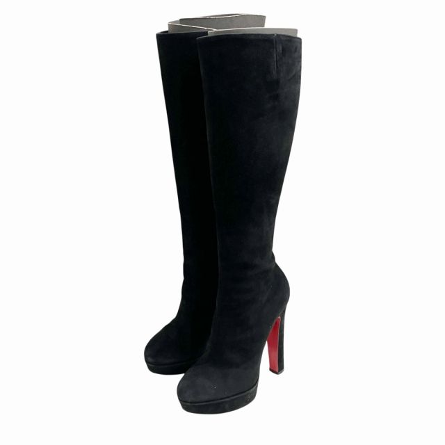 クリスチャンルブタン Christian louboutin ロングブーツ スエード BIBI BOTTA ハイヒール 黒 ブラック 37 約23.5㎝IBO71