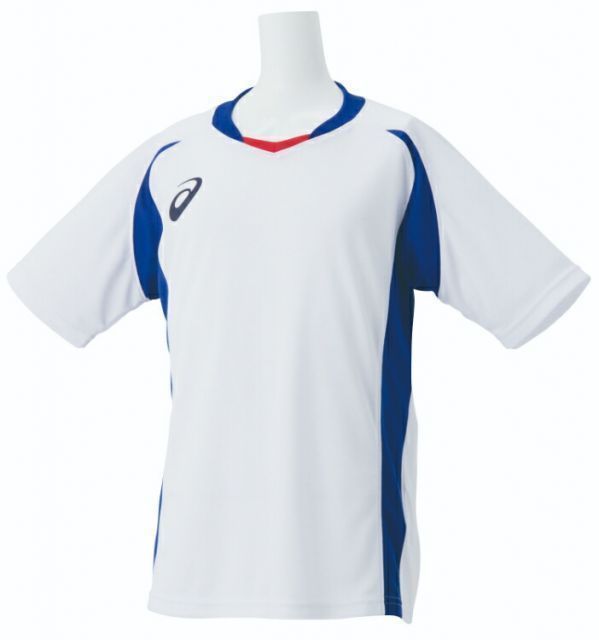 asics アシックス B KNT SS TOPS ホワイトxアシックスブルー 160 2104A014 102 | スポーツ スポーツウェア サッカー フットサル ジュニアゲームシャツ Tシャツ 半袖 トップス サイバードライ 吸汗速乾 